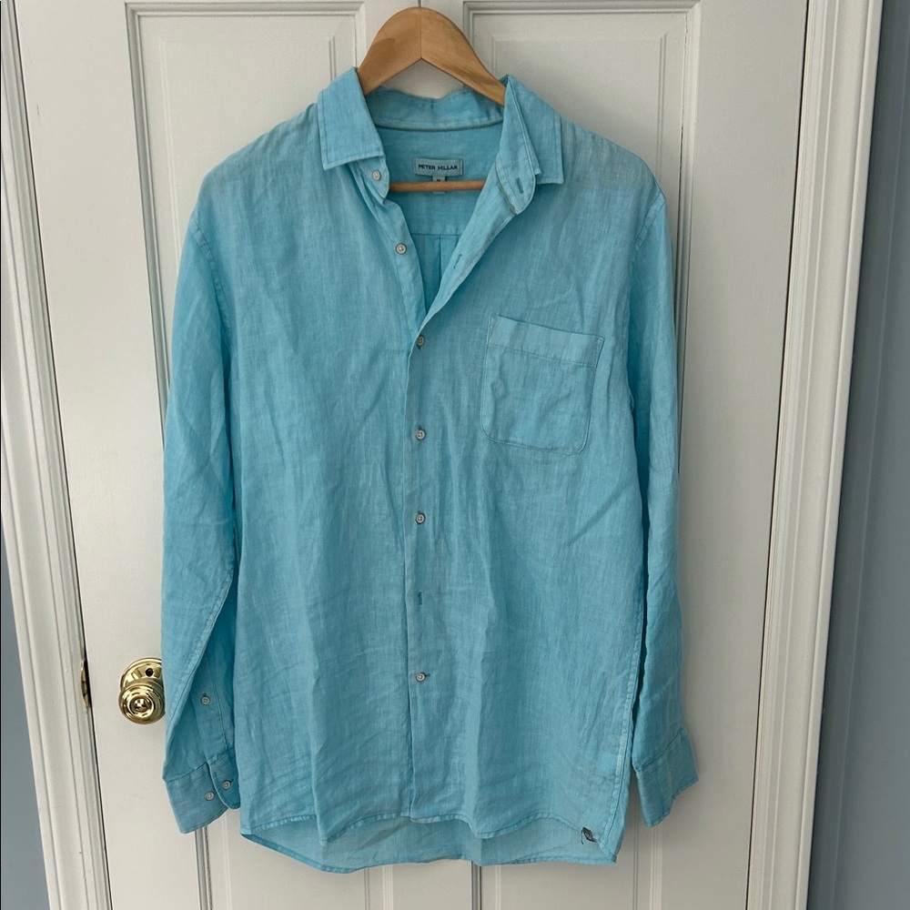 Peter Millar Sky Blue Linen Shirt 100% Linen, sz m